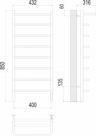 Полка П8 400х850 Электро (quick touch) Полотенцесушитель  TERMINUS Королёв - фото 3