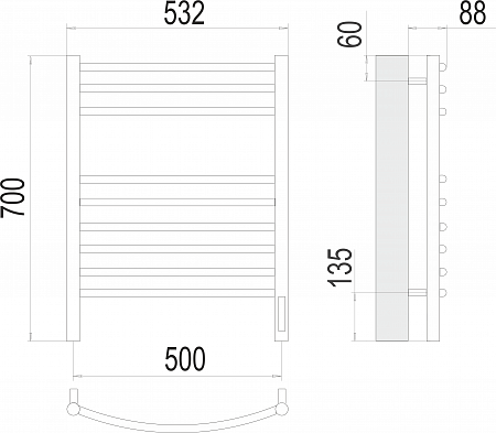 Классик П9 500х700 электро (sensor quick touch)  Полотенцесушитель TERMINUS Королёв - фото 3